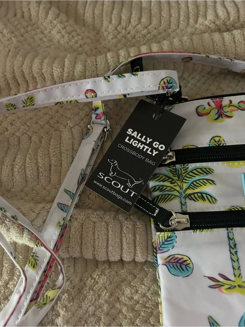 Scout White Crossbody with Neon Tropical Palm Print - Picture 4 of 10